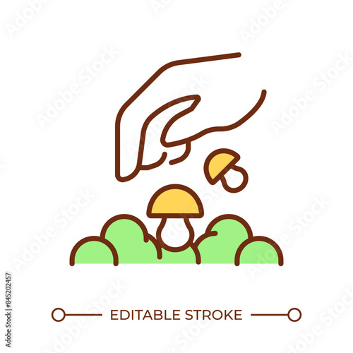 Mushroom planting RGB color icon. Spawning fungi. Mushroom cultivation and growing. Edible fungi sustainable growing. Isolated vector illustration. Simple filled line drawing. Editable stroke
