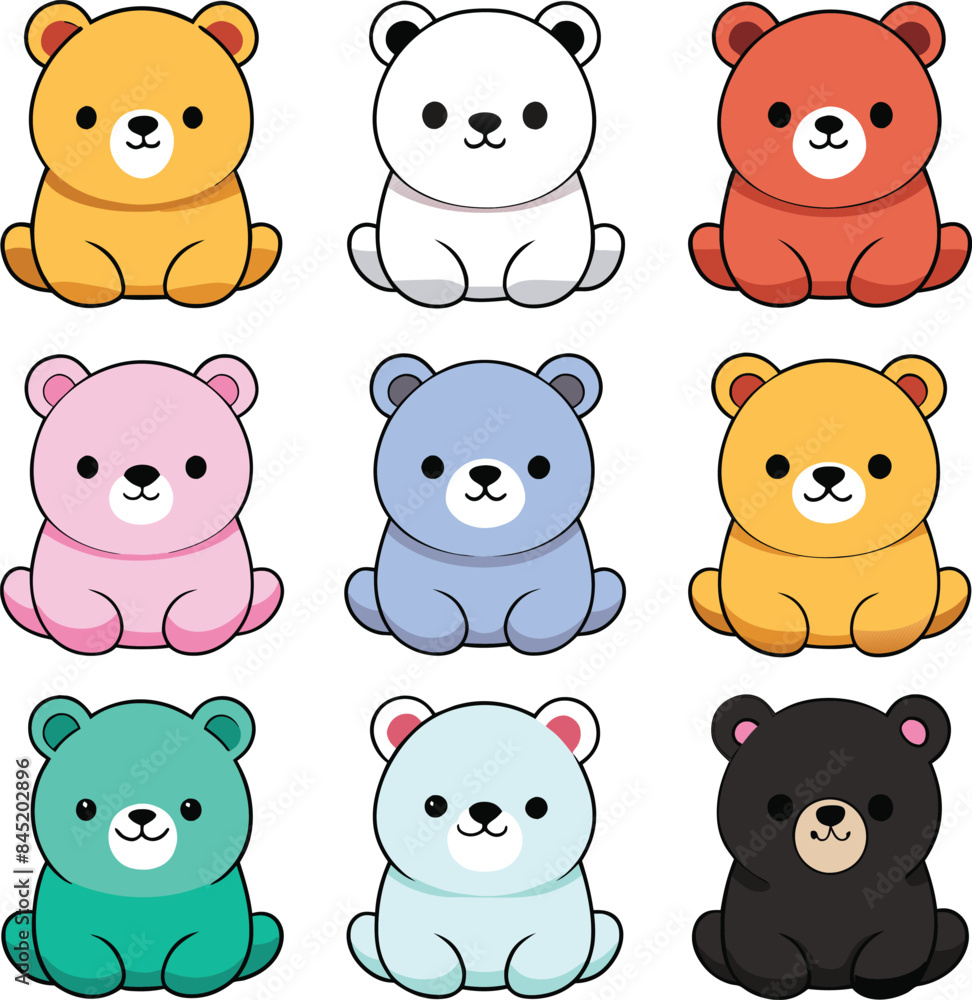 Nine vectors of a kawaii cute bears Nine vectors of a kawaii cute bears