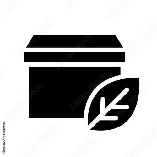 Eco packaging line icon. Ecologic food stamps. Organic natural food labels. Box with leafs, ecologicaly clean products, thin line symbol. Vector illustration photo