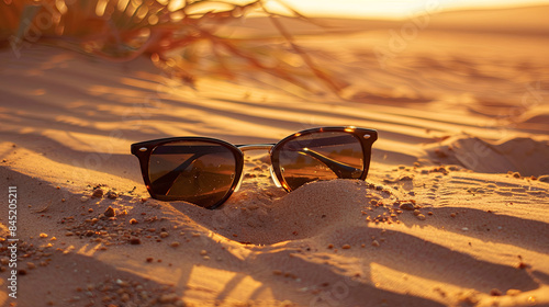 Wallpaper Mural sunglasses on the sand in desert at sunset, generative AI Torontodigital.ca