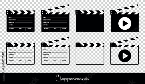 Clapperboard Icons Set - Different Vector Illustrations Isolated On Transparent Background