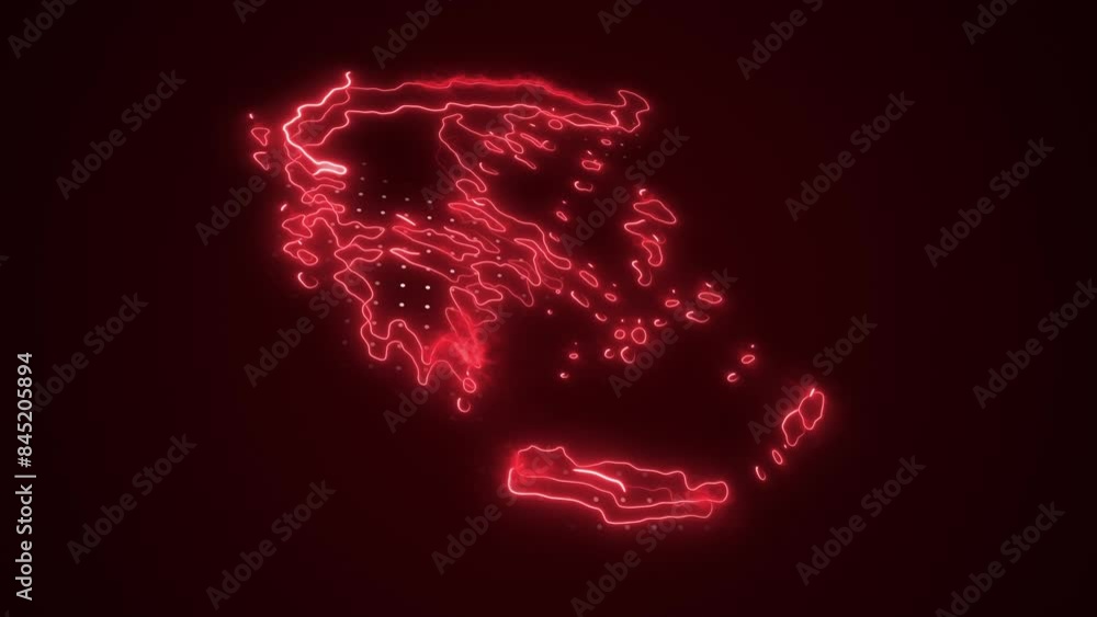 3D Neon Red Greece Map Borders Outline Loop Background 3D Neon Red Greece Map Borders Outline Loop Background