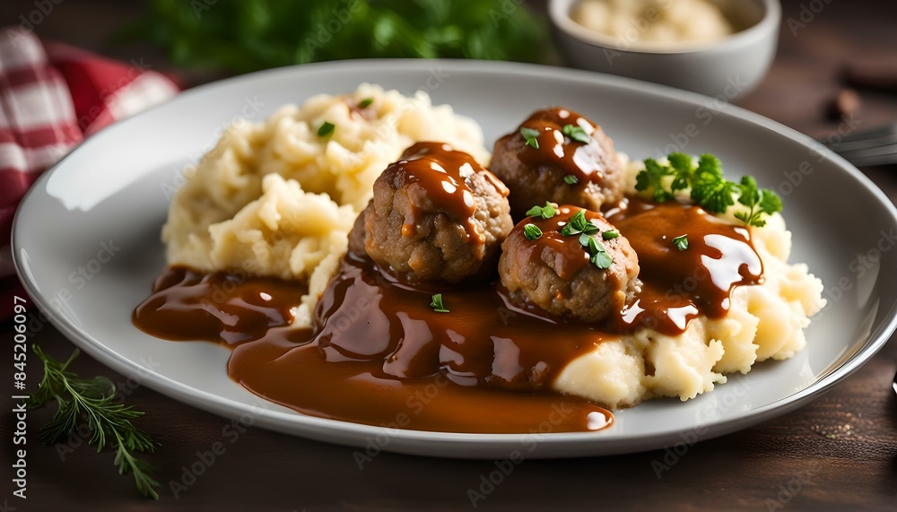 Home mad quick meal , meat balls and Mashed potatoes topped with brown gravy
Home mad quick meal , meat balls and Mashed potatoes topped with brown gravy