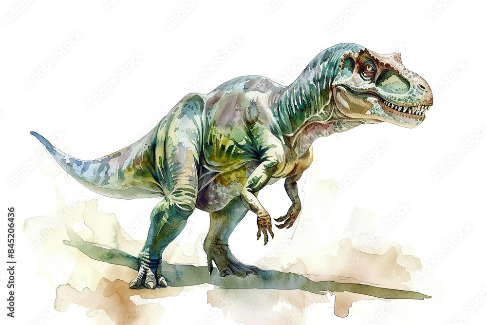 Naklejka premium Generative ai on theme of big scary hungry dinosaur with kind eyes and sharp teeth destroying park