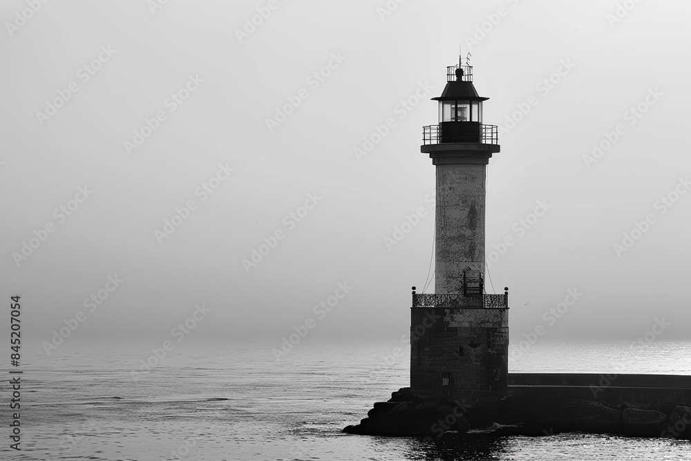 Generative ai on theme of large retro lighthouse with beam of bright light shining out to blue sea Generative ai on theme of large retro lighthouse with beam of bright light shining out to blue sea
