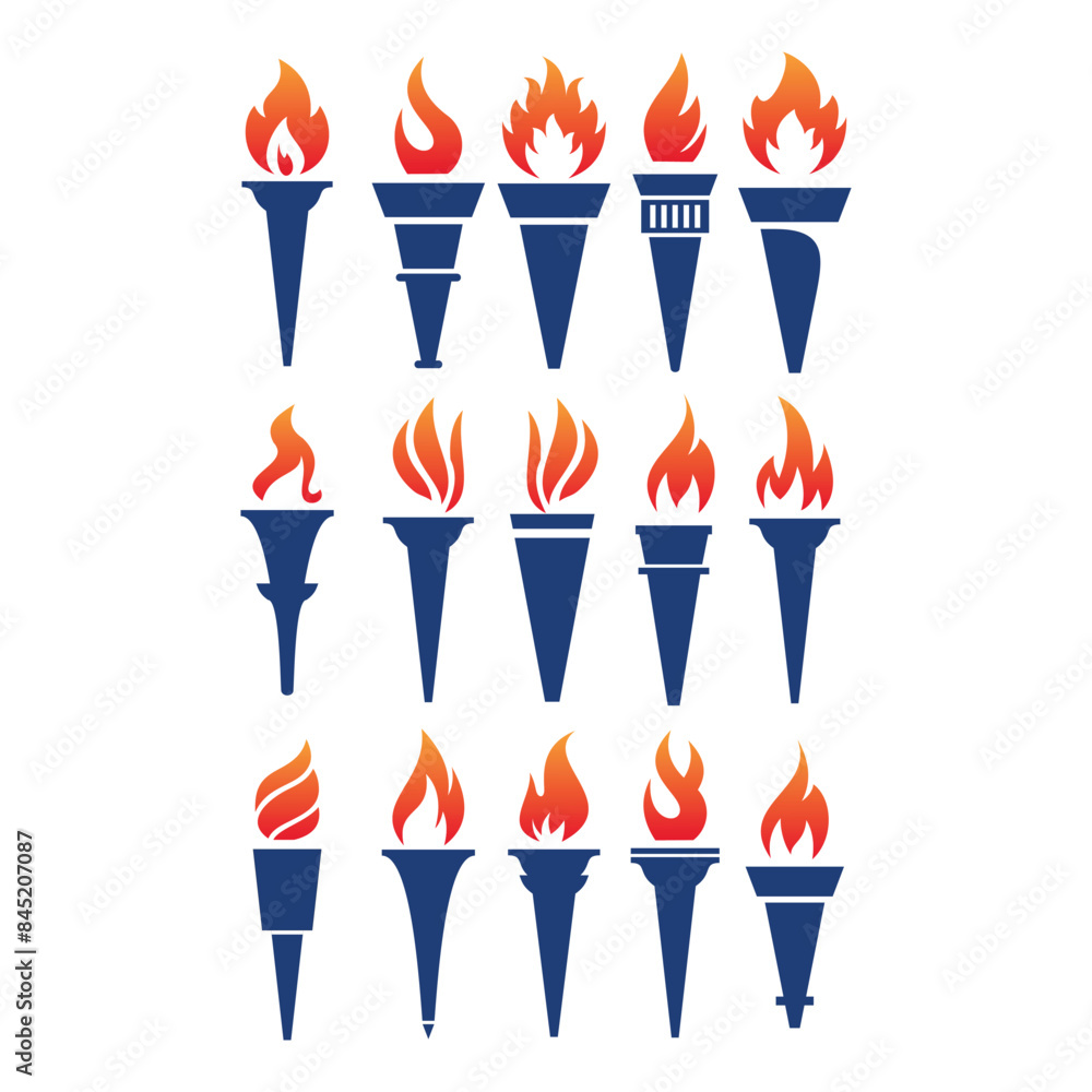 Torch fire icon set. Burning torch logo design vector illustration Torch fire icon set. Burning torch logo design vector illustration