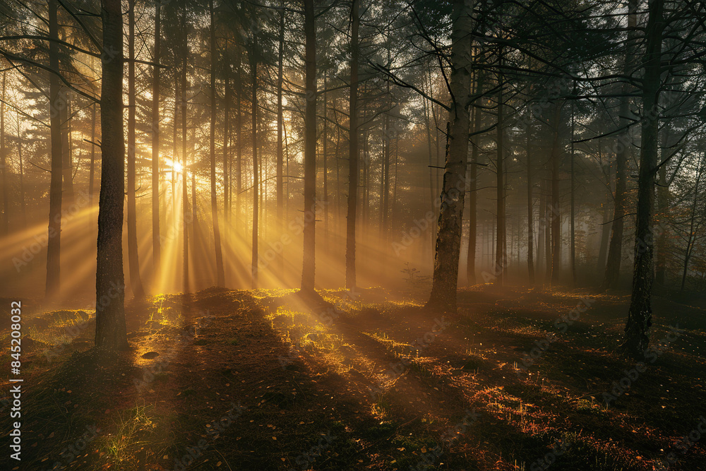 Fototapeta premium Generative ai on theme of beautiful tranquil landscape with magical bright rainbow at cloudy sky