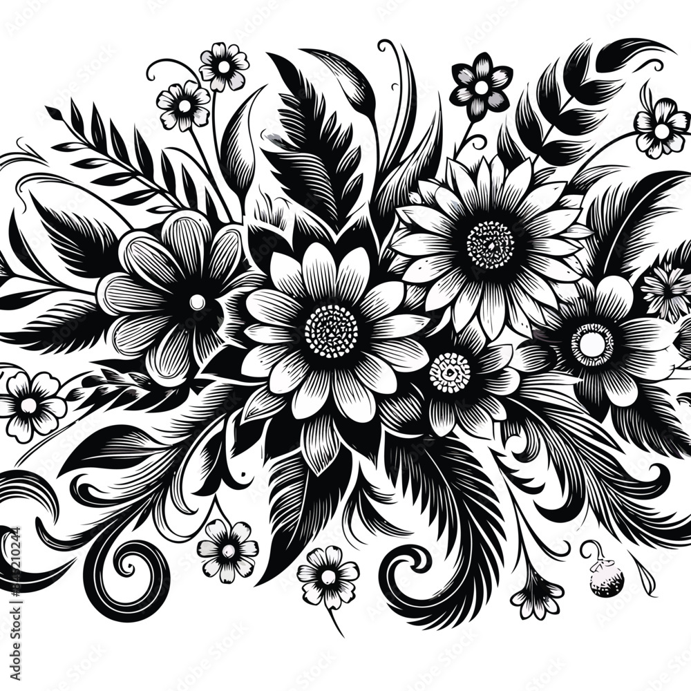 Beautiful black and gold and red floral pattern on white background, textile design, wallpaper, design elements, greeting cards. Beautiful black and gold and red floral pattern on white background, textile design, wallpaper, design elements, greeting cards.