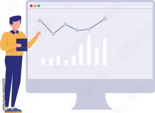 A boy is pointing at the line graph. © Flaticons