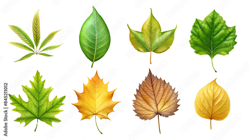 Obraz premium Set Of Leaves Isolated On Transparent Background, Collection Of Leaves