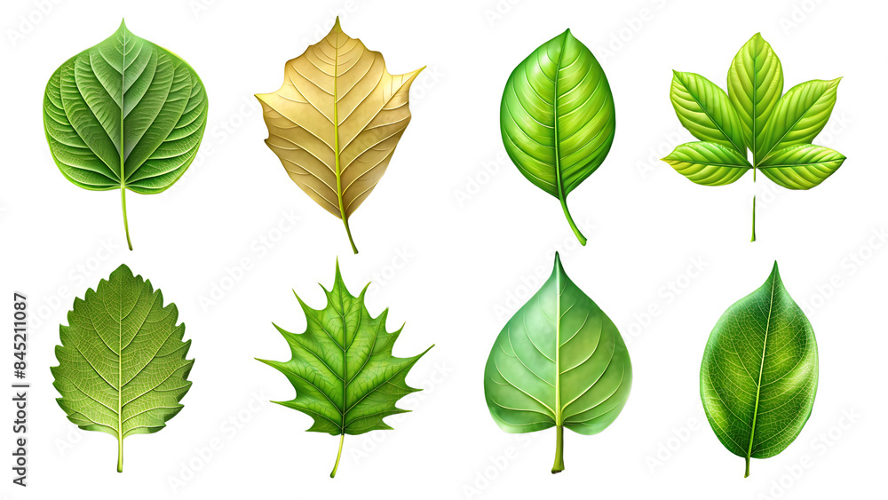 Obraz premium Set Of Leaves Isolated On Transparent Background, Collection Of Leaves
