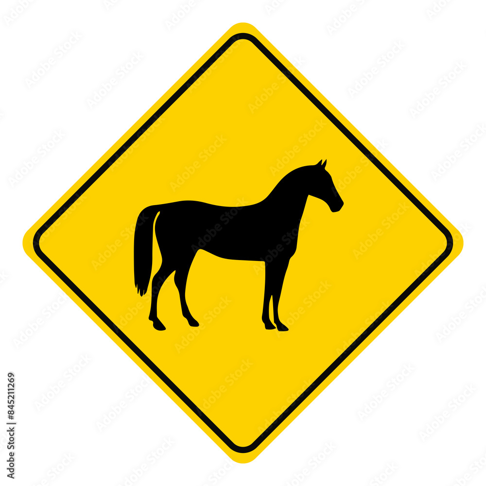 traffic signs on the road Warning: Be careful of horse. traffic signs on the road Warning: Be careful of horse.