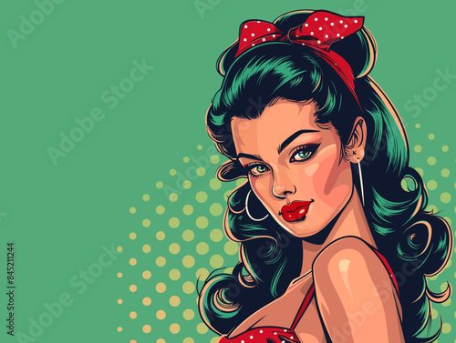 Retro style portrait of pop art pin-up attractive brunette woman
