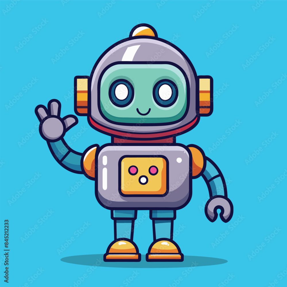 Friendly Robot Waving Hand: Cute Cartoon Vector Icon for People and Tech, Flat and Isolated. Friendly Robot Waving Hand: Cute Cartoon Vector Icon for People and Tech, Flat and Isolated.