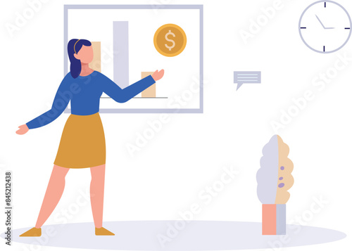 A girl pointing at business graph.