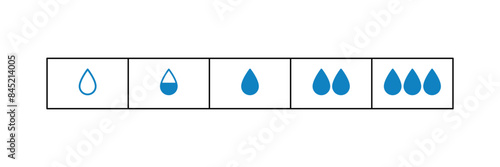Humidity level scale. Water level indicator. Moisture measuring chart. Water drops. Comfortable humidity conditions. Design infographic element. Vector illustration isolated on white background.