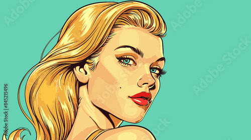 Pin Up Pop Art Portrait Attractive Blonde Woman Vector Illustration