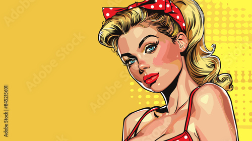 Pin Up Pop Art Portrait Attractive Blonde Woman Vector Illustration