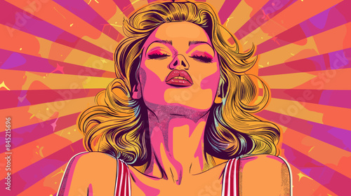 Pin Up Pop Art Portrait Attractive Blonde Woman Vector Illustration