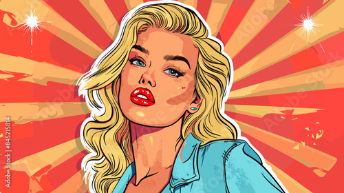 Pin Up Pop Art Portrait Attractive Blonde Woman Vector Illustration