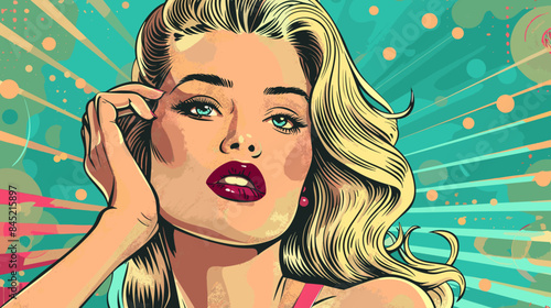 Pin Up Pop Art Portrait Attractive Blonde Woman Vector Illustration