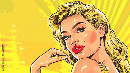 Pin Up Pop Art Portrait Attractive Blonde Woman Vector Illustration