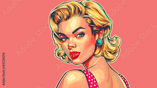 Pin Up Pop Art Portrait Attractive Blonde Woman Vector Illustration