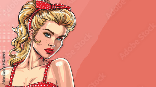 Pin Up Pop Art Portrait Attractive Blonde Woman Vector Illustration