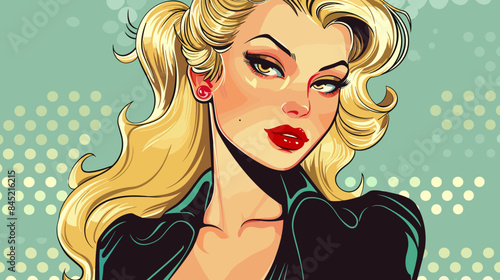 Pin Up Pop Art Portrait Attractive Blonde Woman Vector Illustration