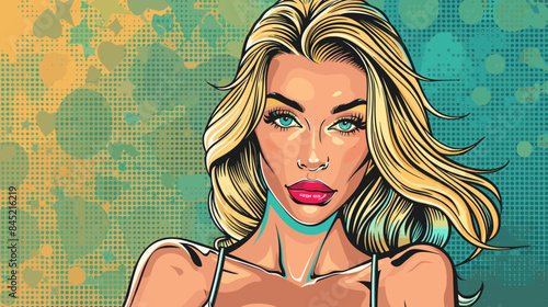 Pin Up Pop Art Portrait Attractive Blonde Woman Vector Illustration