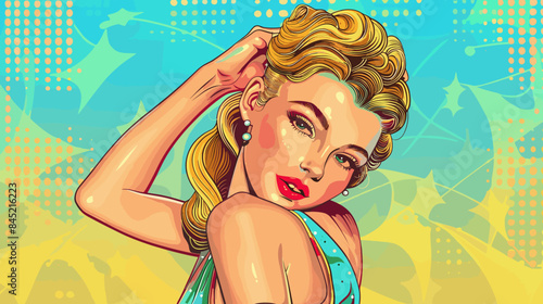Pin Up Pop Art Portrait Attractive Blonde Woman Vector Illustration