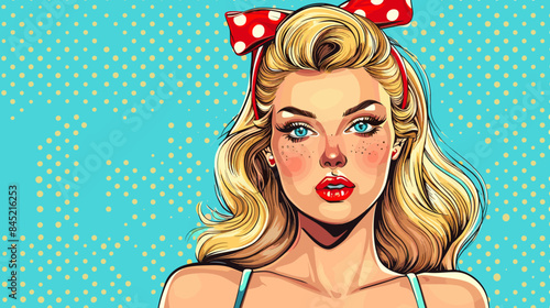 Pin Up Pop Art Portrait Attractive Blonde Woman Vector Illustration