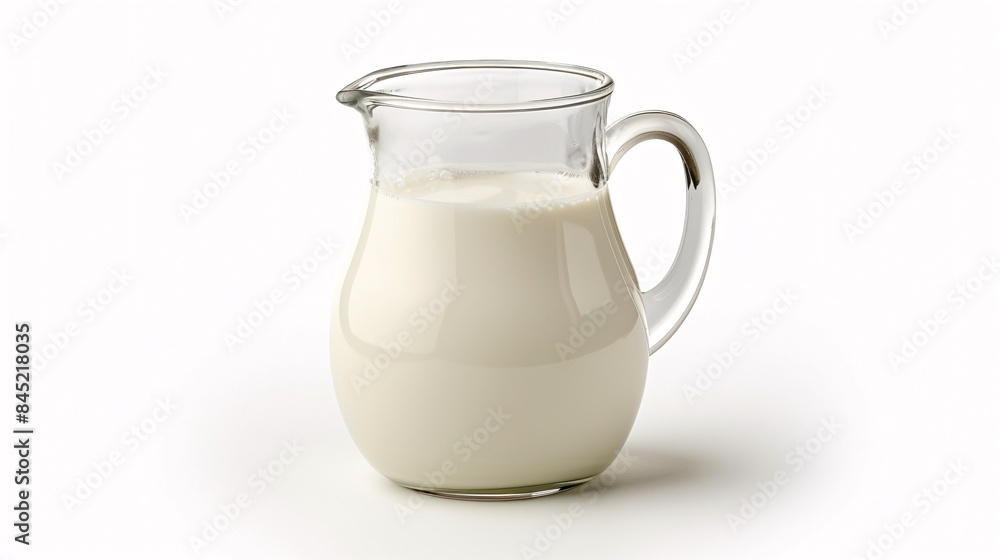 A clear vessel of recently-produced dairy on a blank background. A clear vessel of recently-produced dairy on a blank background.