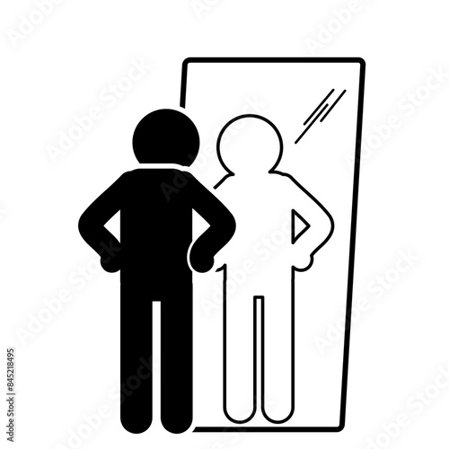flat illustration of a character looking in the mirror