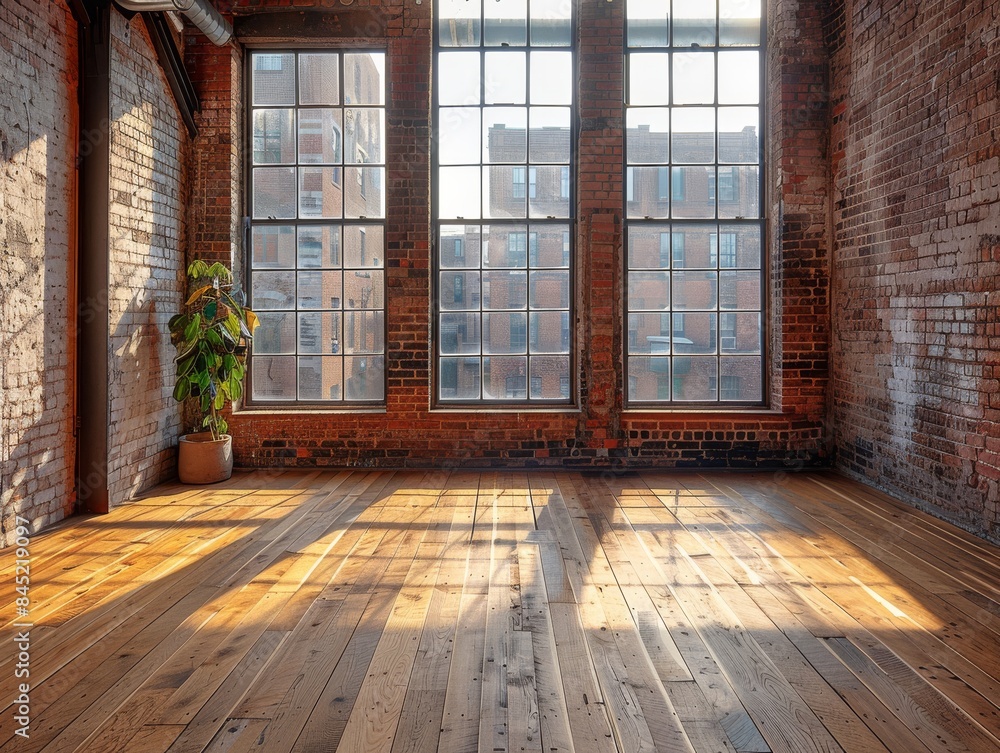 Serene Minimalist Loft with Sunlit Ambiance and Exposed Brick Walls Serene Minimalist Loft with Sunlit Ambiance and Exposed Brick Walls