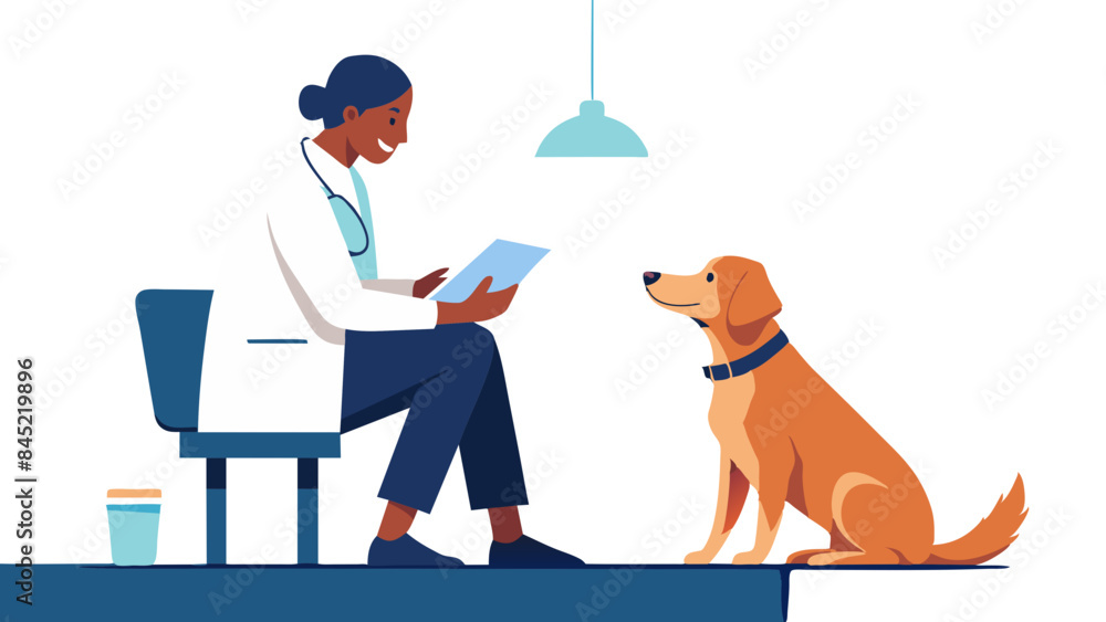 female veterinarian interacting with a dog during a checkup. female veterinarian interacting with a dog during a checkup.