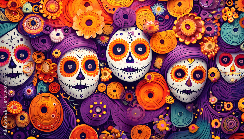 muertas, gesichter, gruppe, maskerade, neu, blumen, halloween, frauen, kunst, design, mexikanisch, folkore, orange, violett, hintergrund, karte, poster, party, feiern, bohemian, masken, schwarz, bunt muertas, gesichter, gruppe, maskerade, neu, blumen, halloween, frauen, kunst, design, mexikanisch, folkore, orange, violett, hintergrund, karte, poster, party, feiern, bohemian, masken, schwarz, bunt