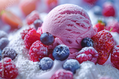 A refreshing frozen dessert garnished with fresh berries