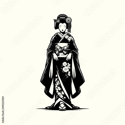 japanese geisha beautiful dress traditional japan vector illustration