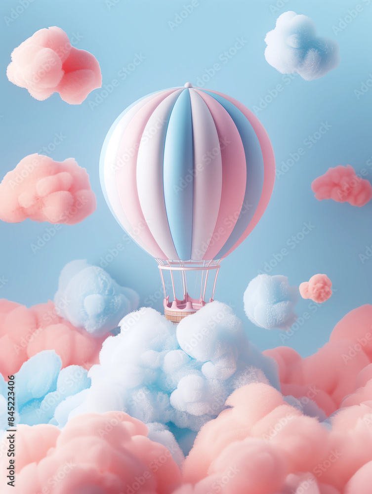 A Hot Balloon on Cotton Candy Clouds, Pink and Blue A Hot Balloon on Cotton Candy Clouds, Pink and Blue