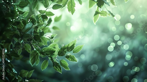 Blurred natural green background with bokeh glare, perfect for fresh and serene outdoor design projects, featuring soft light effects and tranquil nature-themed visuals for eco-friendly concepts