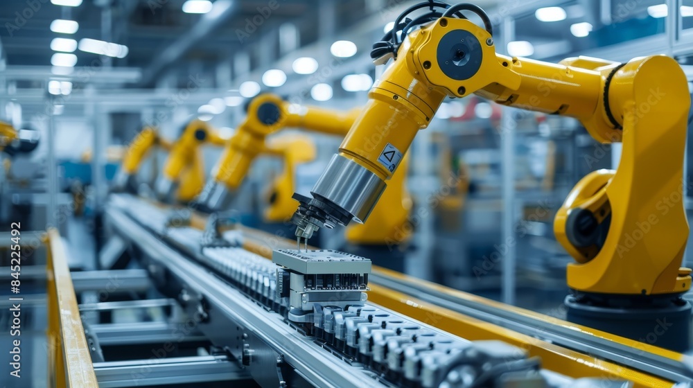 Advanced robots in a pristine factory environment, producing authentic Tzatziki sauce, highlighting Mediterranean cuisine, strict hygiene standards Advanced robots in a pristine factory environment, producing authentic Tzatziki sauce, highlighting Mediterranean cuisine, strict hygiene standards