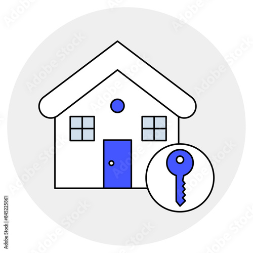 The house with a key icon symbolizes the key to homeownership and represents the process of acquiring and securing a new property Icon