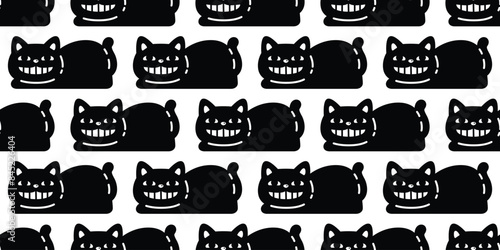 cat seamless pattern kitten smile face calico black neko vector pet cartoon doodle gift wrapping paper tile background repeat wallpaper scarf isolated illustration design