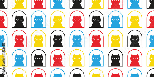 cat seamless pattern window kitten calico neko vector pet cartoon doodle gift wrapping paper tile background repeat wallpaper scarf isolated illustration white design