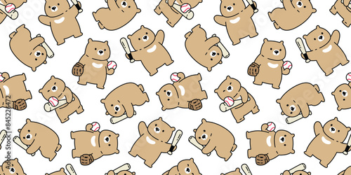 bear polar seamless pattern baseball bat ball glove sport vector teddy pet doodle cartoon gift wrapping paper tile background repeat wallpaper illustration scarf isolated design