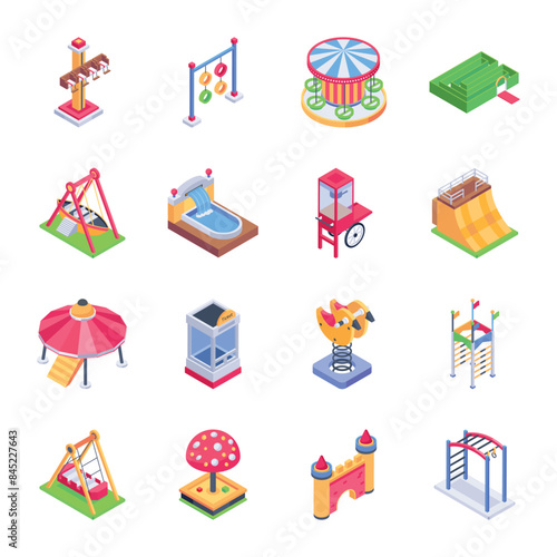 Handy Isometric Icons of Funfair Rides 

