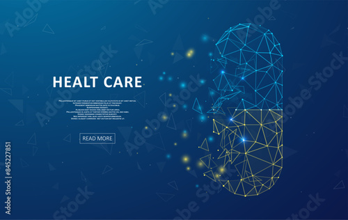Abstract polygonal wireframe pill.