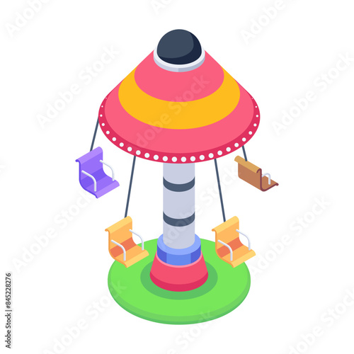 Easy to edit isometric icon of a carousel swing 

