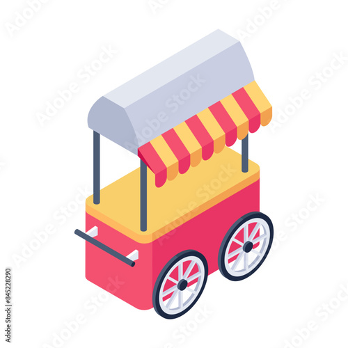A well-designed isometric icon of a street stall 

